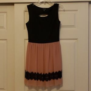 Pink Tule with lace trim, knee-high dress